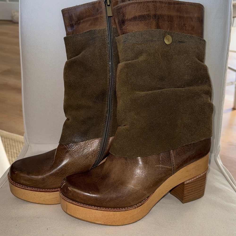 Antelope brown suede and leather clog boots Anthropologie 41 unique so cute! HTF